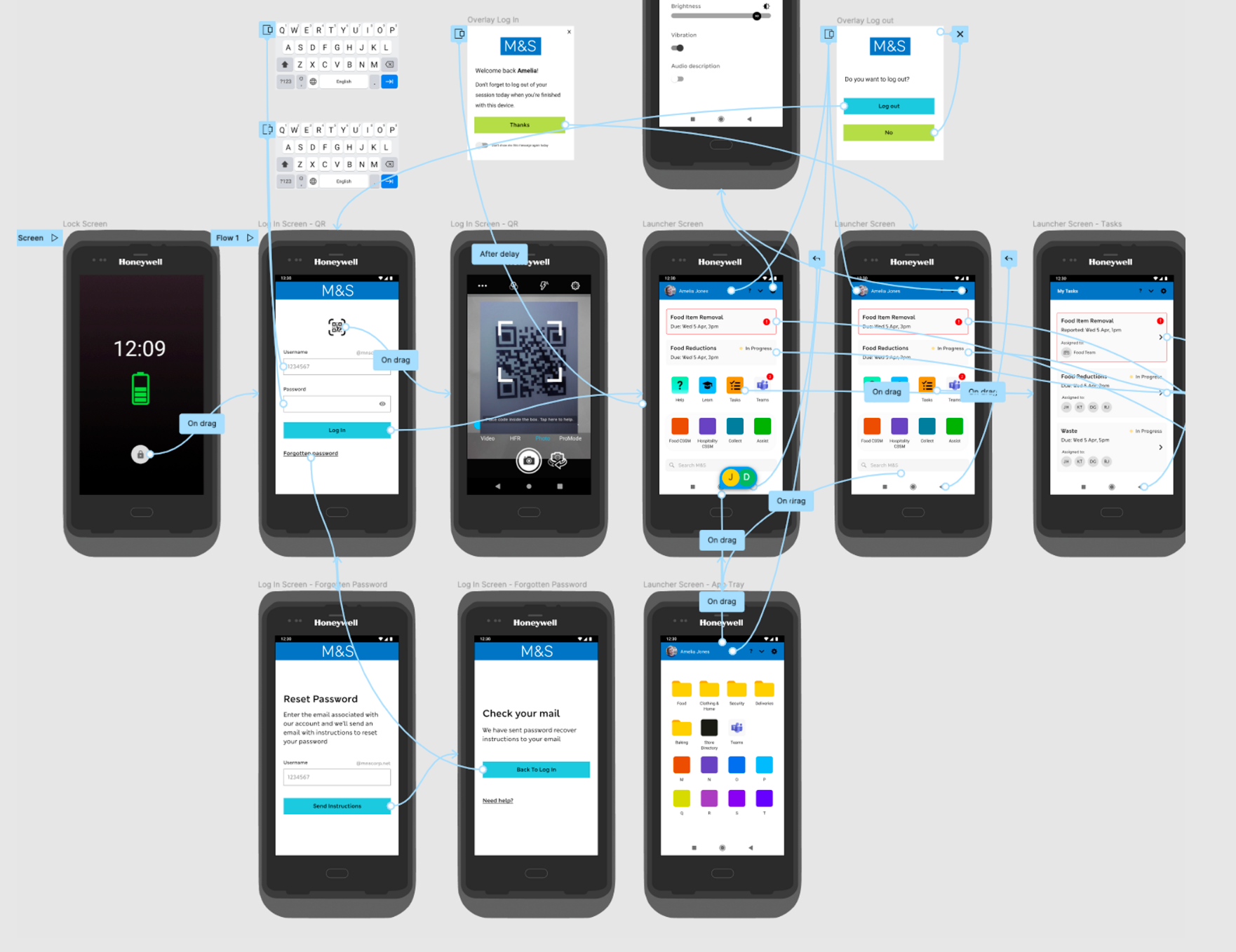 Here, you can see I started to build screens which simulated the Honeywell device and the simple process of logging in and out of the device.